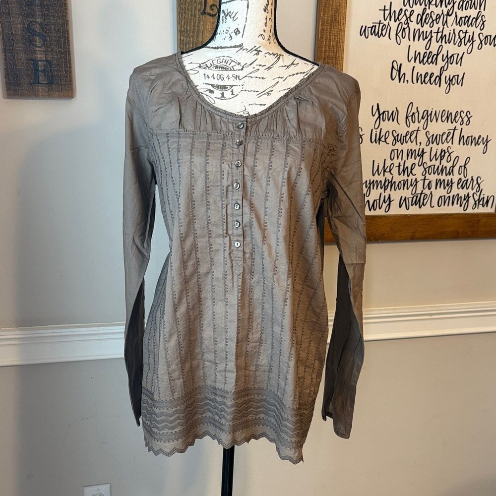 Eddie Bauer Taupe Button-Down Blouse